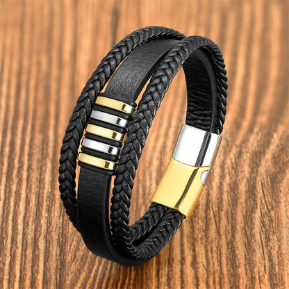 Buddhist Blessing Multi-layer Leather Rope Titanium Steel Buckle Balance Bracelet