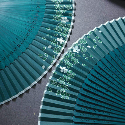 Buddhist Blessing Flower Plain Handheld Polyester Tassel Bamboo Folding Fan 21cm