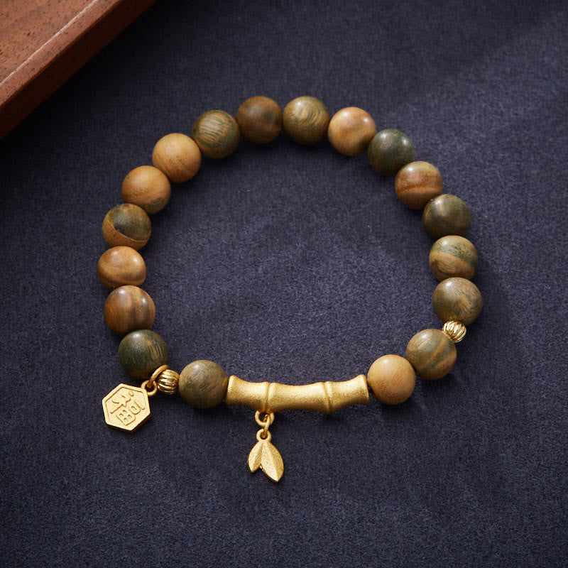 Buddhist Blessing Green Sandalwood Fu Character Bamboo Soothing Bracelet
