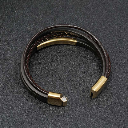 Buddha Stones Simple Design Titanium Steel Leather Luck Bracelet