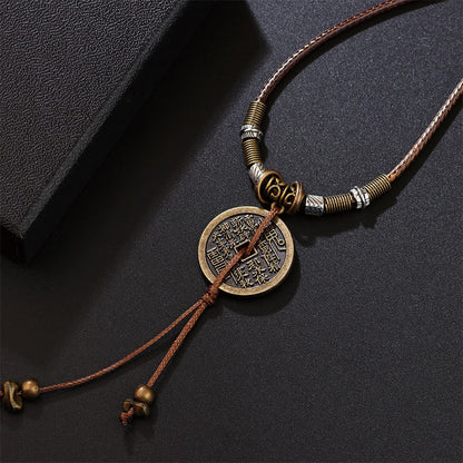 Buddhist Blessing Mountain Ghosts Spend Money Bagua Alloy Copper Coin Harmony Necklace Pendant