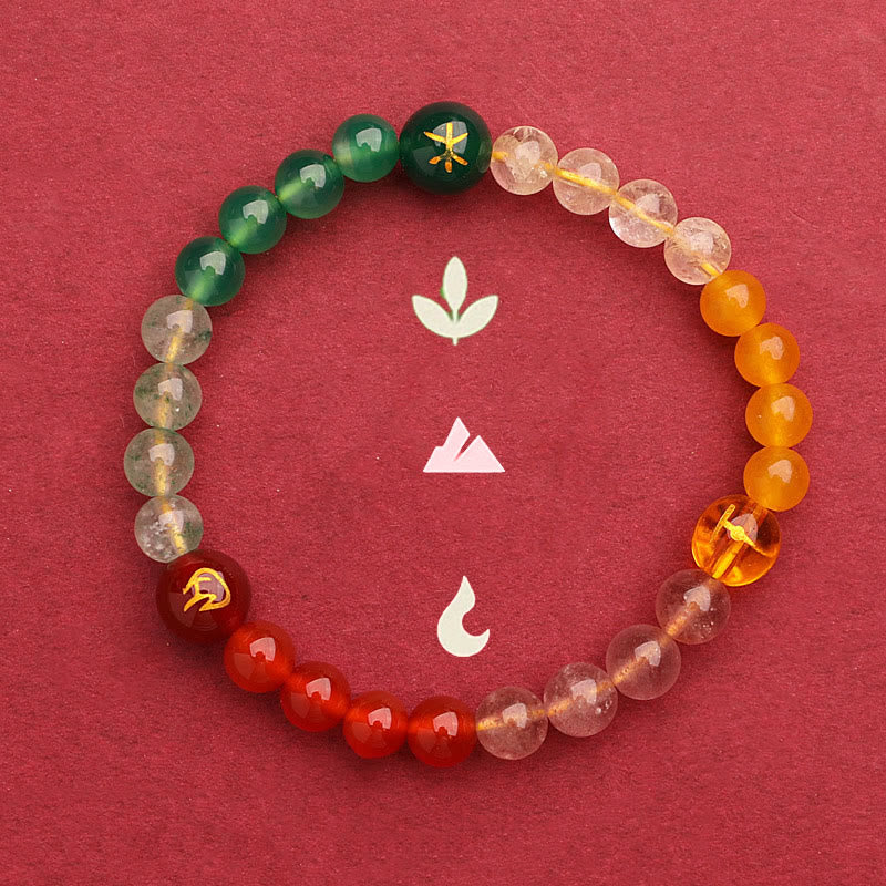 Buddhist Blessing Five Elements Various Agate Crystal Green Strawberry Quartz Sun Stone Wealth Bracelet