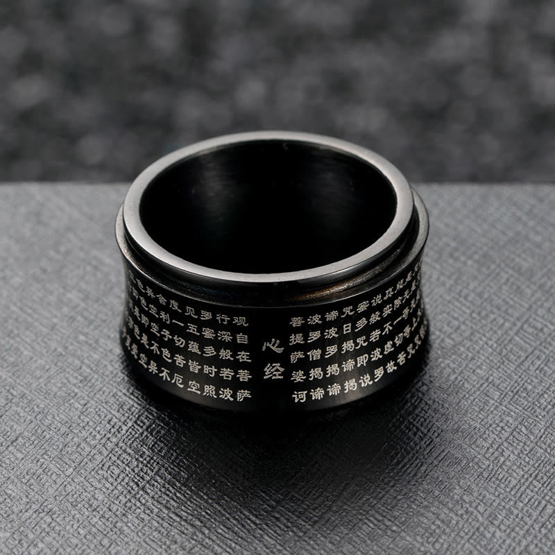 Buddhist Blessing Tibetan Miniature Scriptures Heart Sutra Titanium Steel Spinner Balance Ring