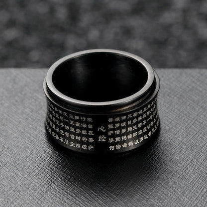 Buddhist Blessing Tibetan Miniature Scriptures Heart Sutra Titanium Steel Spinner Balance Ring