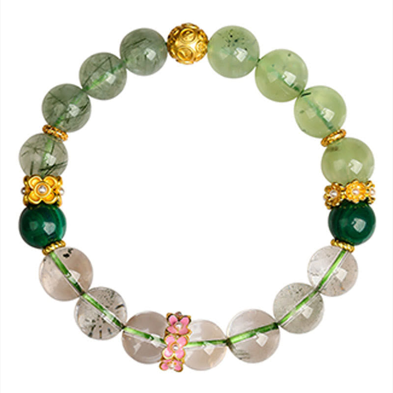 Buddhist Blessing Five Elements Various Agate Crystal Green Phantom Rutilated Quartz Green Grape Agate Malachite Luck Bracelet