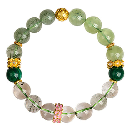 Buddhist Blessing Five Elements Various Agate Crystal Green Phantom Rutilated Quartz Green Grape Agate Malachite Luck Bracelet