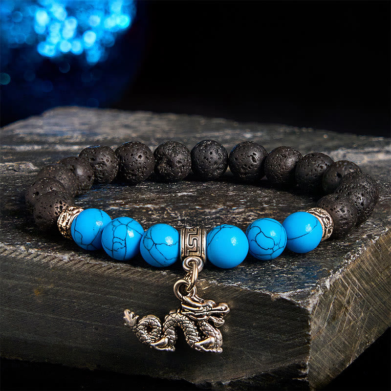 Buddhist Blessing Black Lava Rock Crystal Beads Animal Pattern Healing Bracelet
