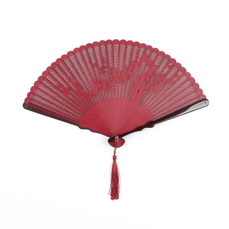 Buddhist Blessing Retro Bamboo Hollow Engraving Handheld Bamboo Folding Fan