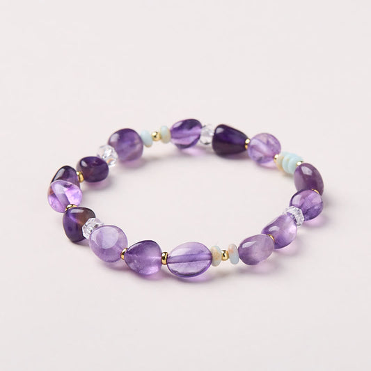 Buddhist Blessing Natural Irregular Amethyst Shoushan Stone White Crystal Healing Bracelet