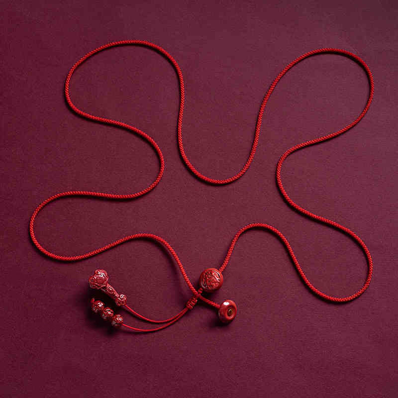 Buddhist Blessing Natural Cinnabar Chinese Zodiac Ruyi Handle Fu Character Lotus Blessing Red String Belly Chain
