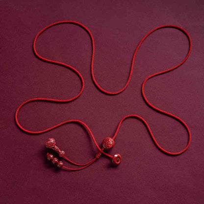 Buddhist Blessing Natural Cinnabar Chinese Zodiac Ruyi Handle Fu Character Lotus Blessing Red String Belly Chain