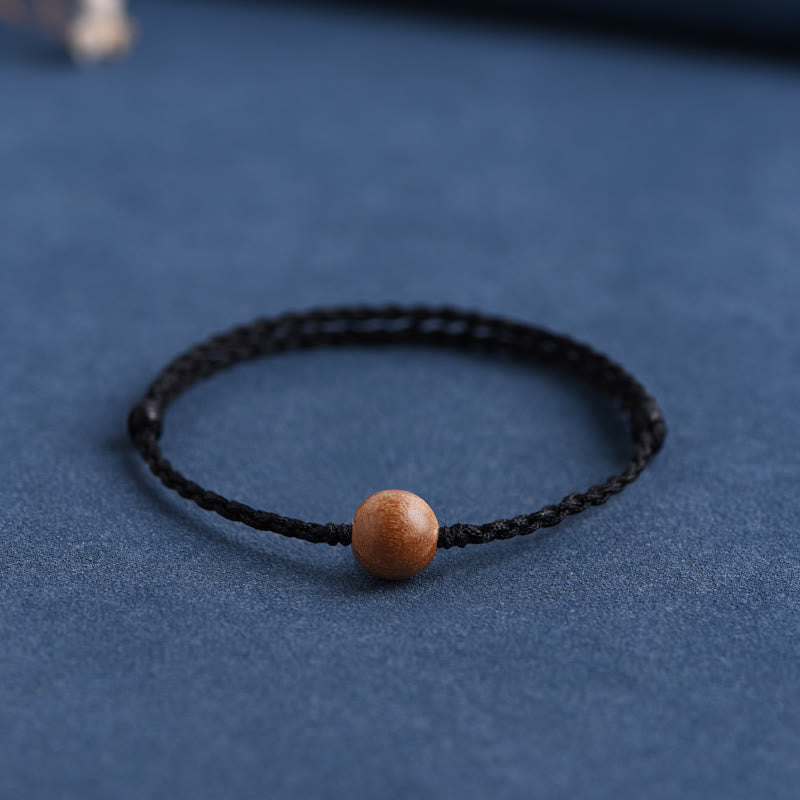 Buddhist Blessing Natural Peach Wood Bead Ward Off Evil Spirits Braided Bracelet