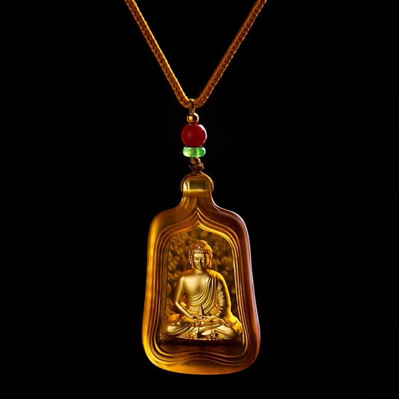Buddhist Blessing Tibetan Medicine Buddha Liuli Crystal Compassion Serenity Necklace Pendant