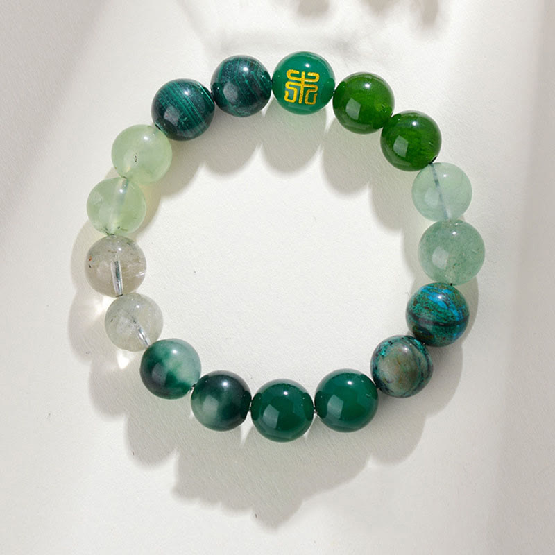 Buddhist Blessing Five Elements Various Agate Crystal Rutilated Quartz Tiger Eye Yellow Agate Citrine Luck Bracelet