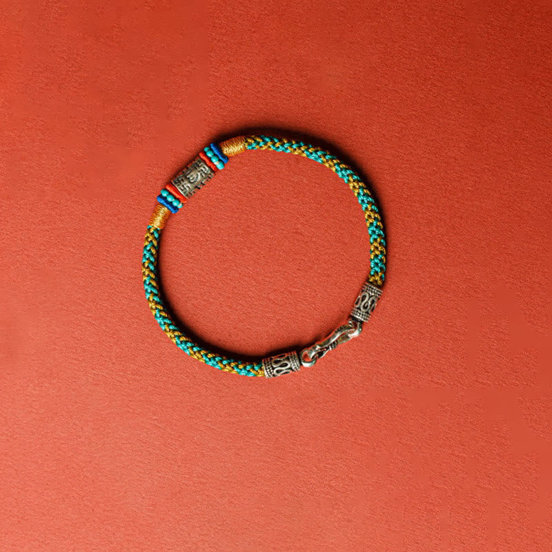 Buddhist Blessing Colorful String Six True Words 925 Silver Focus Bracelet