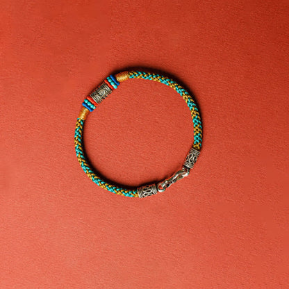 Buddhist Blessing Colorful String Six True Words 925 Silver Focus Bracelet