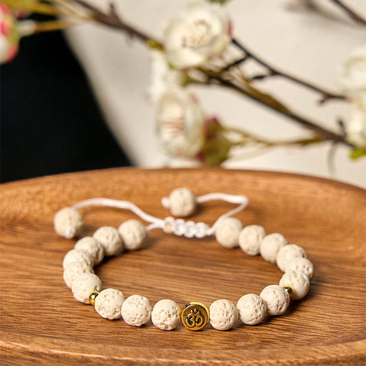 Buddhist Blessing White Lava Rock Om Symbol Healing Calm Bracelet