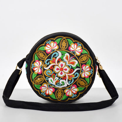 Buddhist Blessing Money Tree Galsang Inula Flower Peony Rose Peacock Double-Sided Embroidery Canvas Shopping Purse Handbag Crossbody Bag