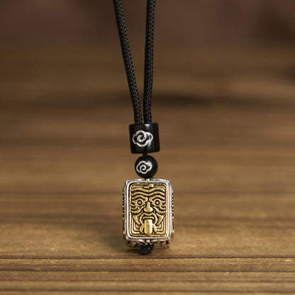 Buddhist Blessing Tibetan Zakiram Goddess Of Wealth Protection Rope Square Necklace Pendant