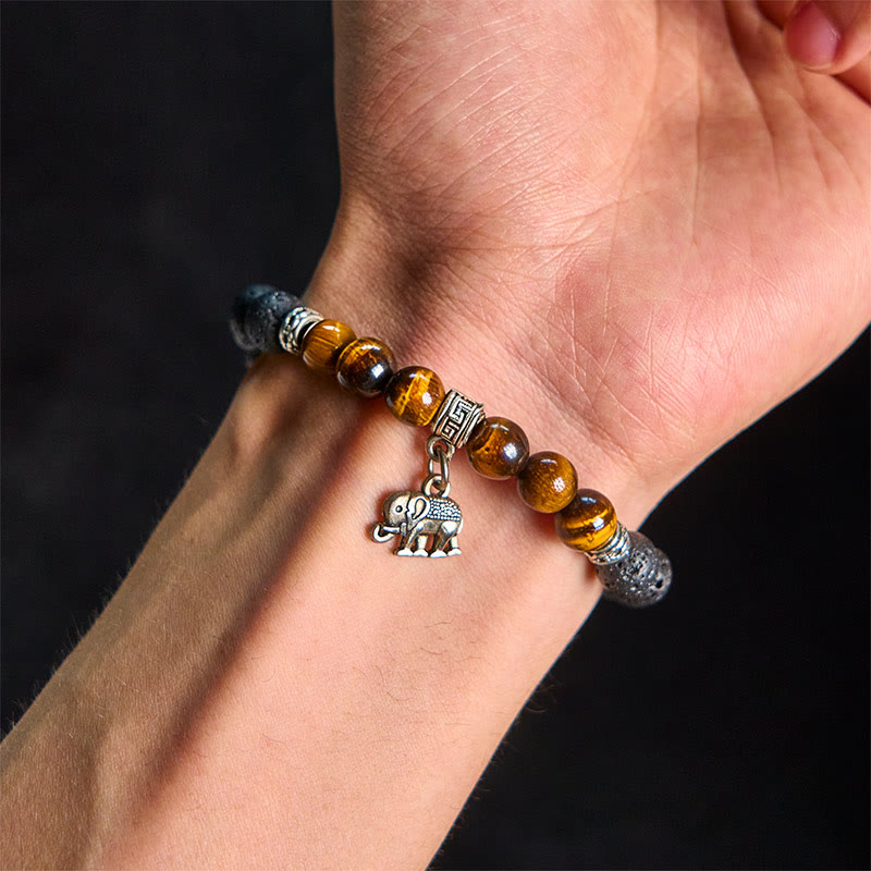 Buddhist Blessing Black Lava Rock Crystal Beads Animal Pattern Healing Bracelet