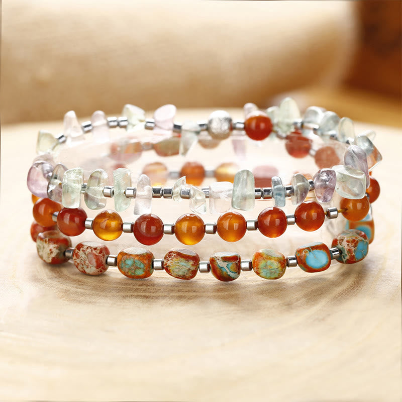 Buddhist Blessing Fluorite Red Agate Emperor Stone Power Triple Wrap Bracelet