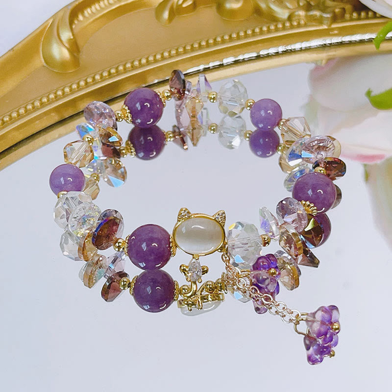 Buddhist Blessing Amethyst Green Crystal Red Crystal Cat Balance Bracelet