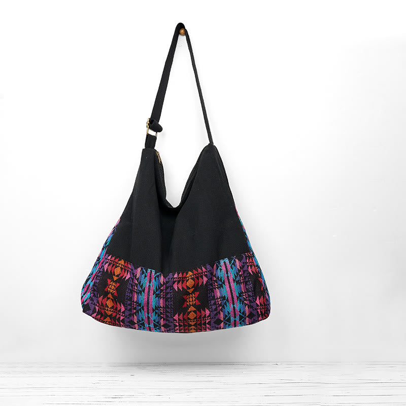 Buddhist Blessing Black Red Pink Geometry Pattern Cotton Crossbody Bag Shoulder Bag