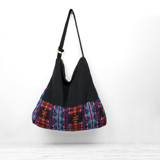 Buddhist Blessing Black Red Pink Geometry Pattern Cotton Crossbody Bag Shoulder Bag