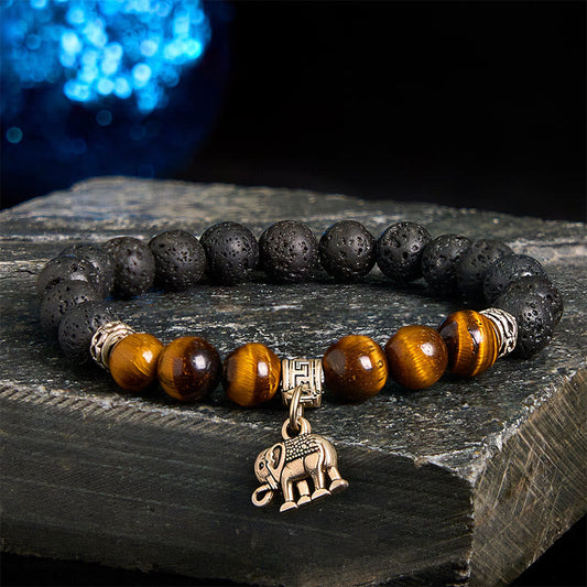 Buddhist Blessing Black Lava Rock Crystal Beads Animal Pattern Healing Bracelet