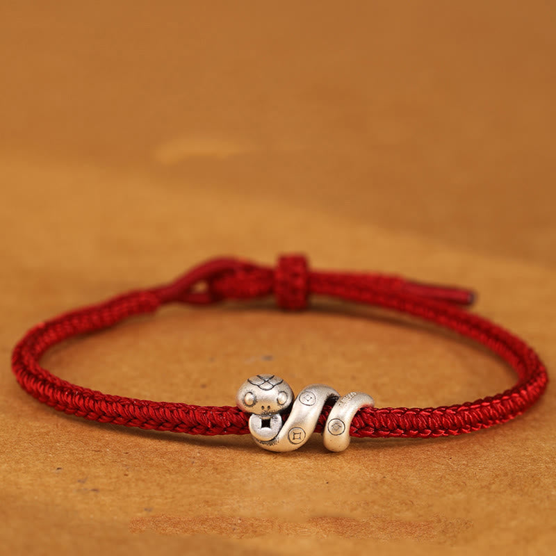 Buddhist Blessing 999 Sterling Silver Year of the Snake Handmade Copper Coin Protection Braided Bracelet