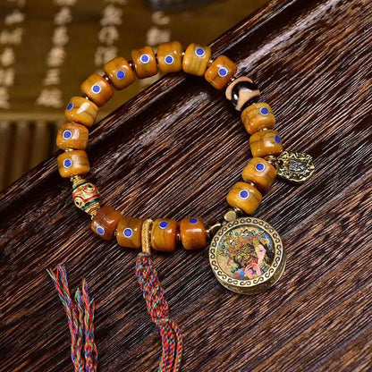 Buddhist Blessing Vintage Tibetan Bone Beads Braided Rope Positive Balance Bracelet