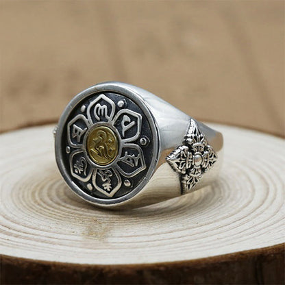 Buddhist Blessing Tibetan Om Mani Padme Hum Vajra Pattern Copper Focus Rotatable Ring