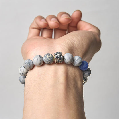 Buddhist Blessing Natural Grey Jasper Sodalite Om Mani Padme Hum Buddha Face Healing Bracelet