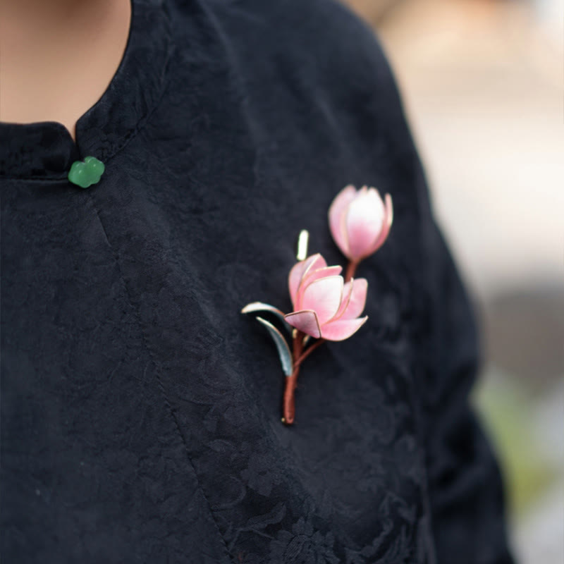 Buddhist Blessing Handmade Yangzhou Velvet Flower Mulberry Silk Purple Magnolia Brooch Hairpin