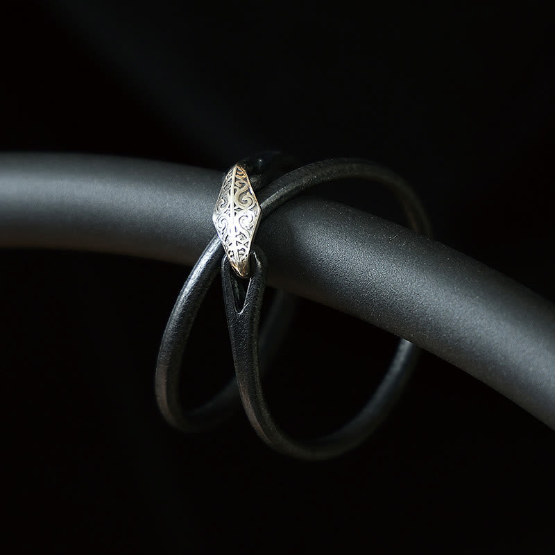 Buddhist Blessing 925 Sterling Silver Leather Multi-turn Protection Bracelet