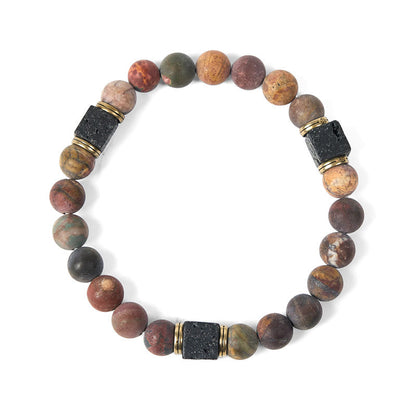 Buddhist Blessing Natural Picasso Jasper Square Lava Rock Positive Bracelet
