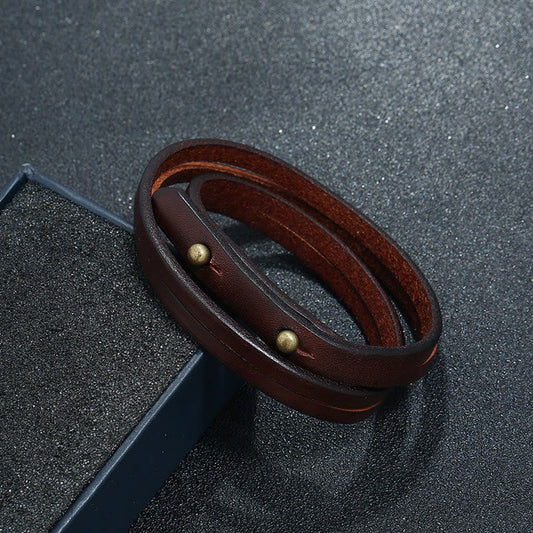 Buddhist Blessing Vintage Multi-layer Leather Strength Buckle Bracelet
