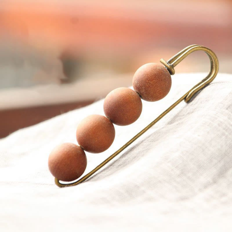 Buddhist Blessing Vintage Sandalwood Agathis Alba Ebony Wood Peltogyne Beads Healing Brooch