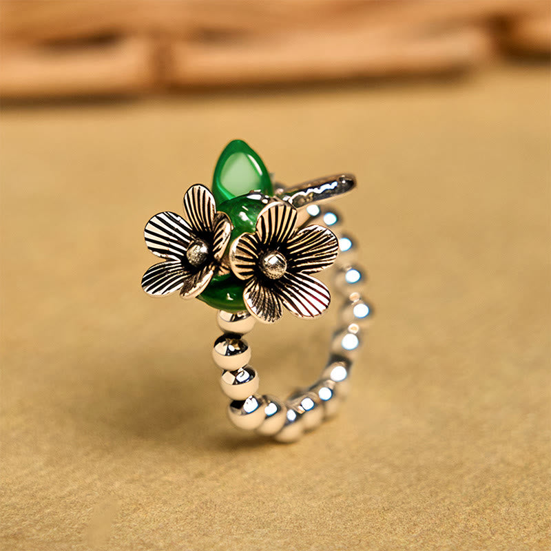 Buddhist Blessing Flower Pattern Copper Alloy Luck Elastic Rope Ring