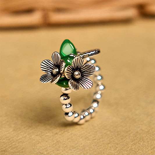 Buddhist Blessing Flower Pattern Copper Alloy Luck Elastic Rope Ring