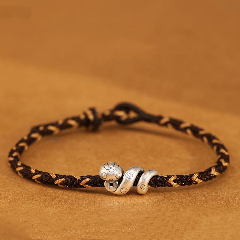 Buddhist Blessing 999 Sterling Silver Year of the Snake Handmade Copper Coin Protection Braided Bracelet