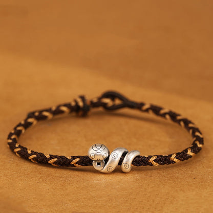 Buddhist Blessing 999 Sterling Silver Year of the Snake Handmade Copper Coin Protection Braided Bracelet