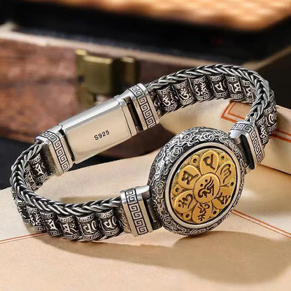 Buddhist Blessing Tibetan Copper Buckle Om Mani Padme Hum Turntable Rotatable Peace Metal Bracelet