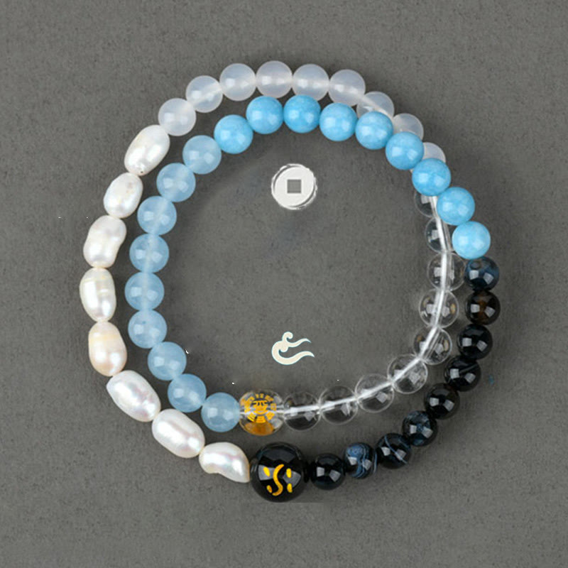 Buddhist Blessing Five Elements Various Agate Crystal Pearl Black Onyx White Agate White Crystal Luck Bracelet