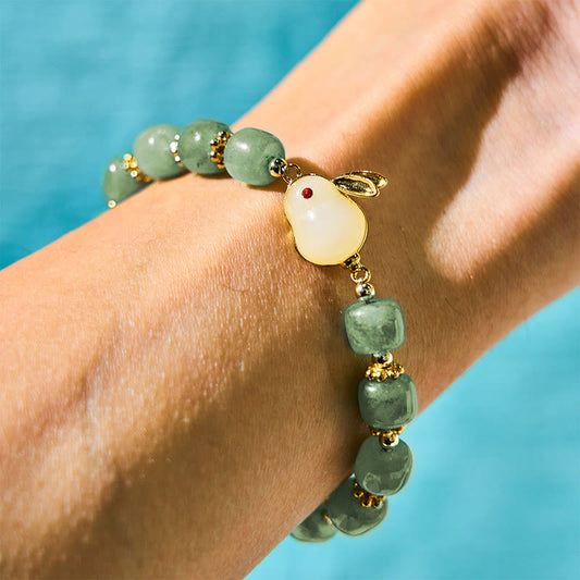 Buddhist Blessing Year of the Rabbit Natural Green Aventurine Luck Bead Bracelet