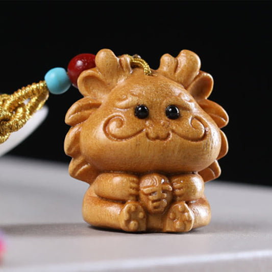 Buddhist Blessing Sandalwood 12 Chinese Zodiac Blessing Colorful Tassel Accessories Keychain