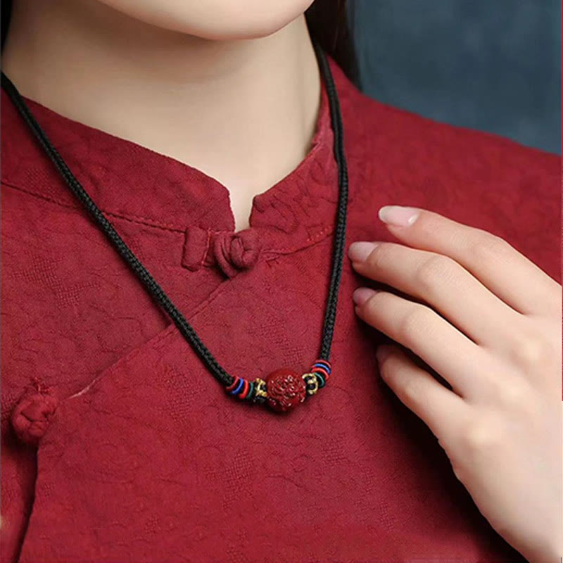 Buddhist Blessing Cinnabar Chinese Zodiac Black String Blessing Necklace Pendants