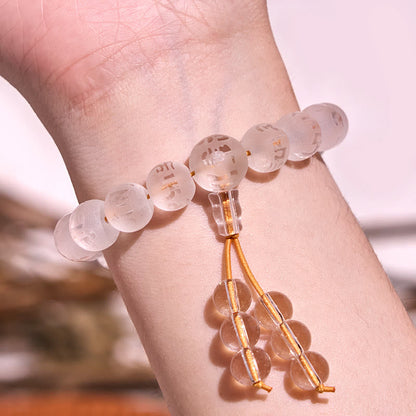 Buddhist Blessing Tibet White Crystal Black Onyx Om Mani Padme Hum Meditation Bracelet