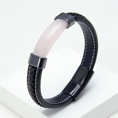 Buddhist Blessing Lazurite Tiger Eye Rhodonite Hematite Black Onyx Stone Balance Leather Bracelet