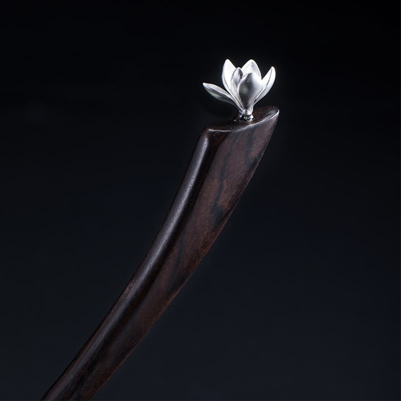 Buddhist Blessing 925 Sterling Silver Classical Ebony Magnolia Flower Blessing Hairpin